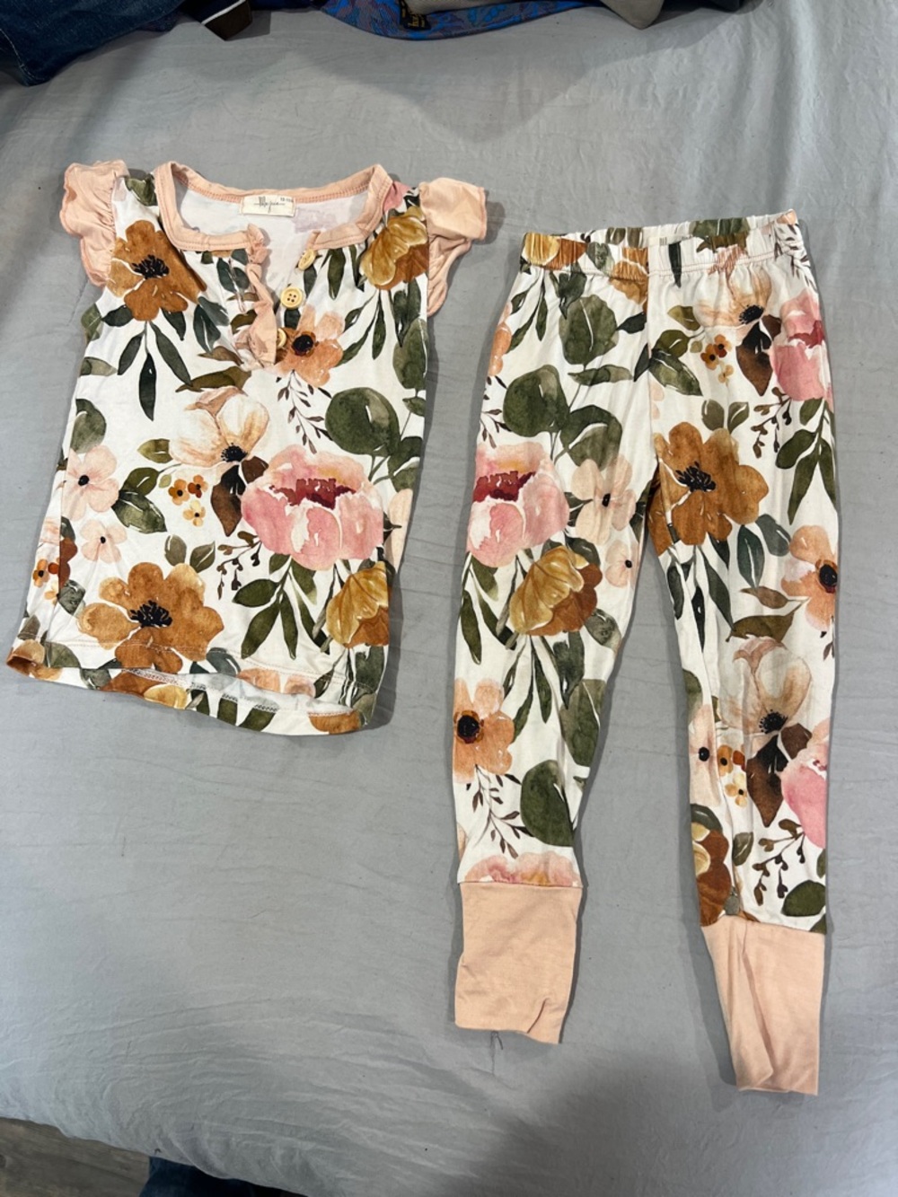 Boutique Floral Pajama Set in White, Pink, Green, and Brown